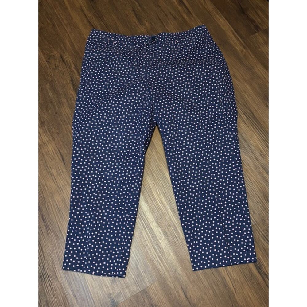 Talbots Size 16‎ Girlfriend Chinos Cotton Pants Navy Blue w/ Pink Polka Dots